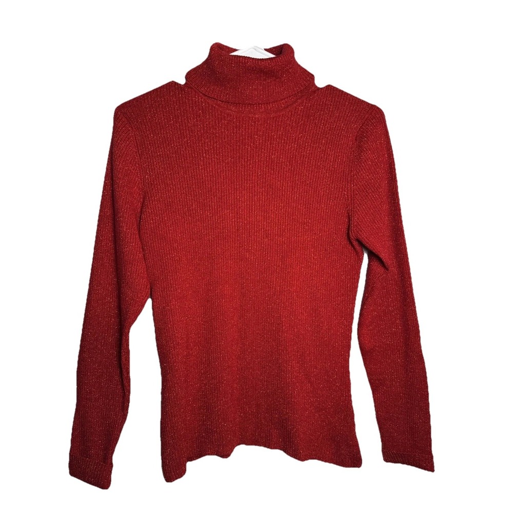 Vintage Worthington Red Metallic Ribbed Turtleneck‎ Sweater Women's Medium Shiny